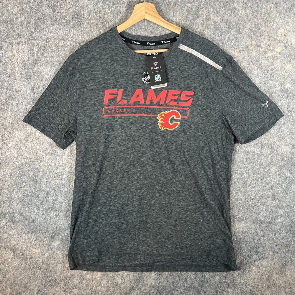 Calgary Flames performance shirt Mens XL Gray NHL Hockey Fanatics NWT